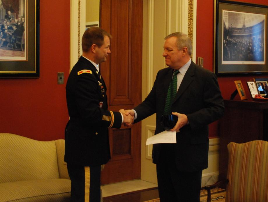 Durbin met with Colonel Frederic Drummond, Commander of the US Army Corps' Chicago District, to discuss ongoing efforts to combat Asian Carp.